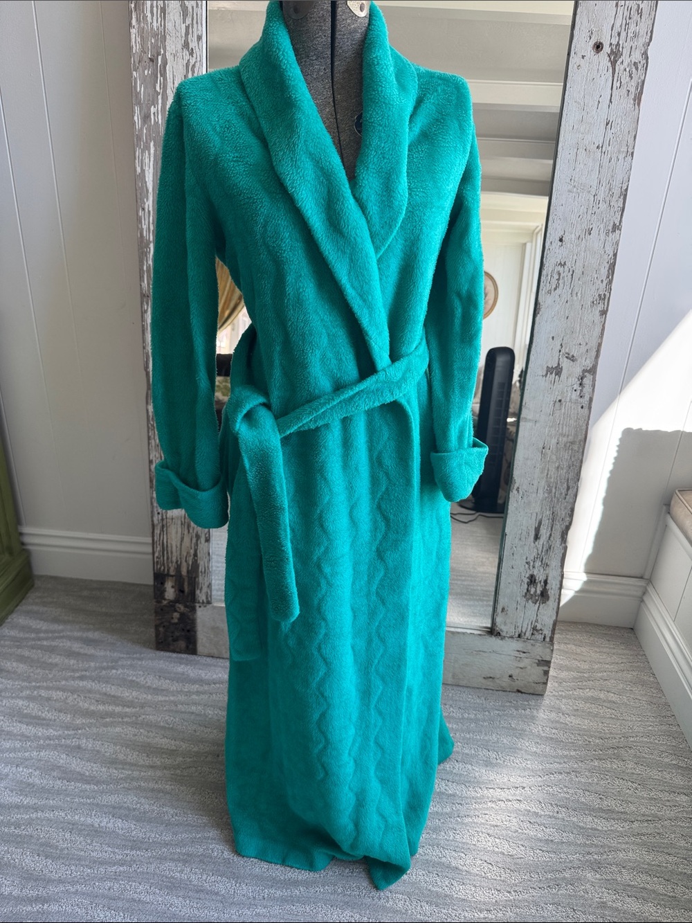 Miss Elaine Teal Plush Shawl Collar Robe